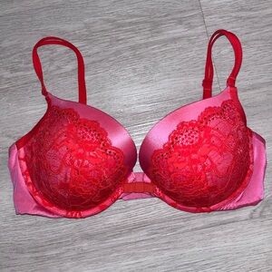 Victoria's Secret Very Sexy Push Up Red and Pink Lace Bra 36D